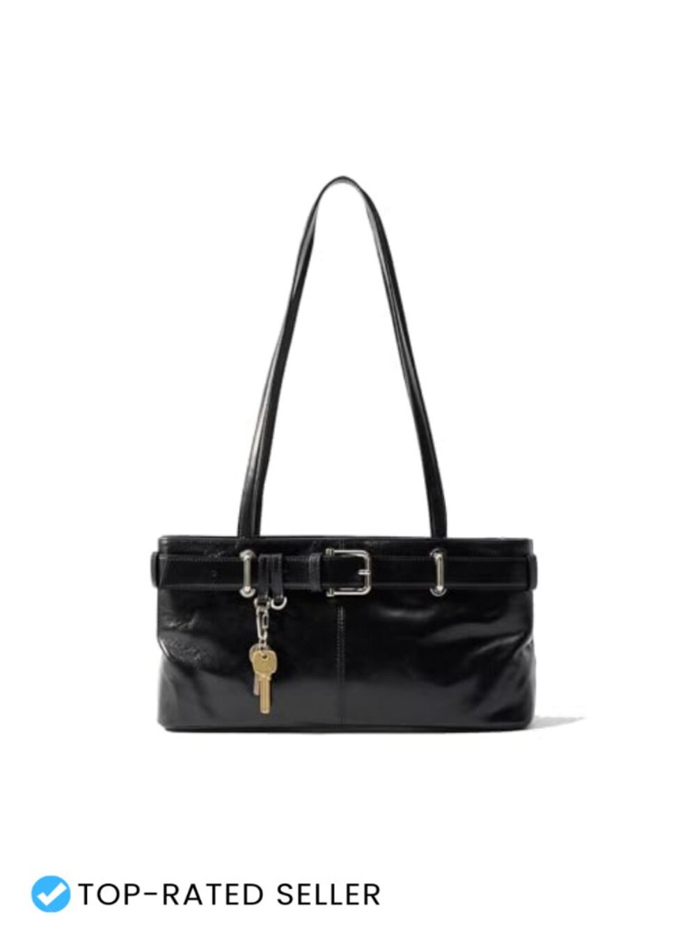 Y2K Baguette Shoulder Bag Women Faux Leather Underarm Tote with Belt Buckle